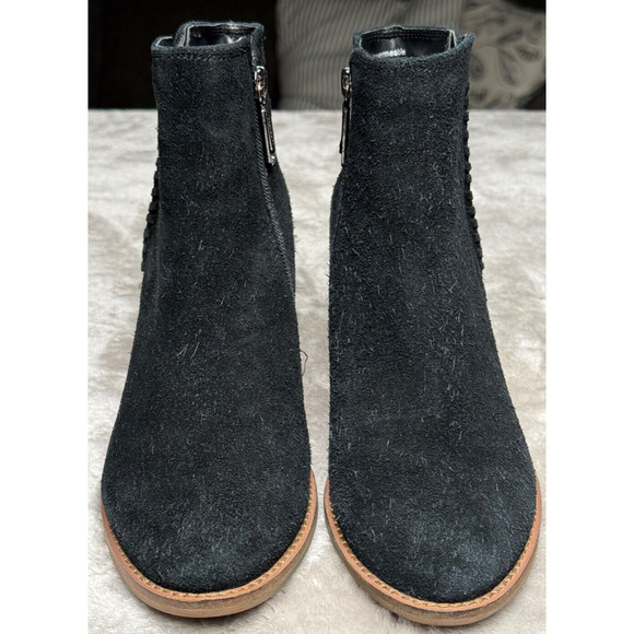 Blondo Black Suede Waterproof Ankle Boots Whipstitch Boho Block Heel Womens 8.5 - Picture 2 of 10